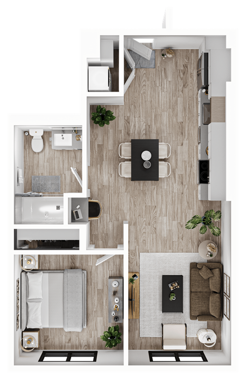 a floor plan of a bedroom with a bathroom and a living room
